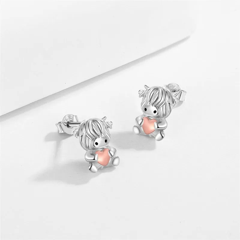 Highland Cow Earrings for Women Sterling Silver 925 Cute Animal Earrings Studs Christmas  Valentines Gifts