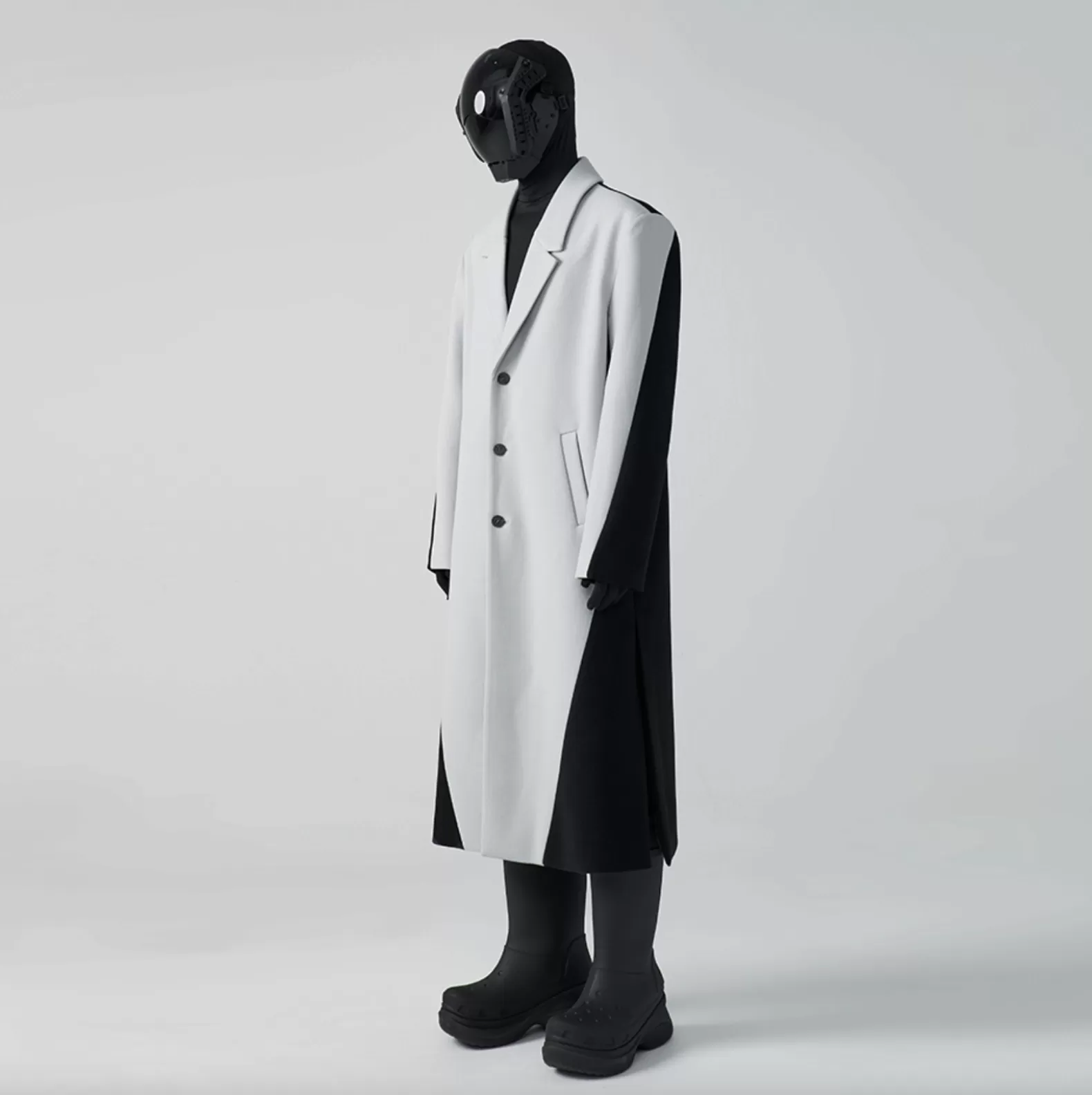 HOMME OVERSIZED TWO-TONE WOOL-BLEND COAT - CEMENT/ BLACK