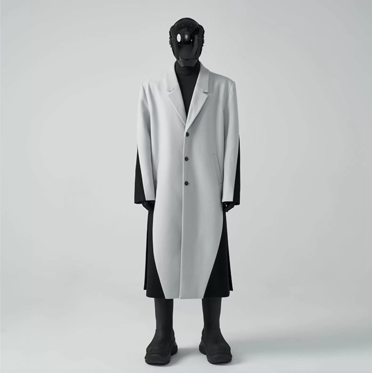 HOMME OVERSIZED TWO-TONE WOOL-BLEND COAT - CEMENT/ BLACK