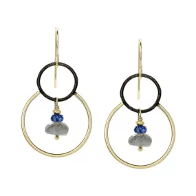 J & I Labradorite Blue Sapphire Hoop Earrings