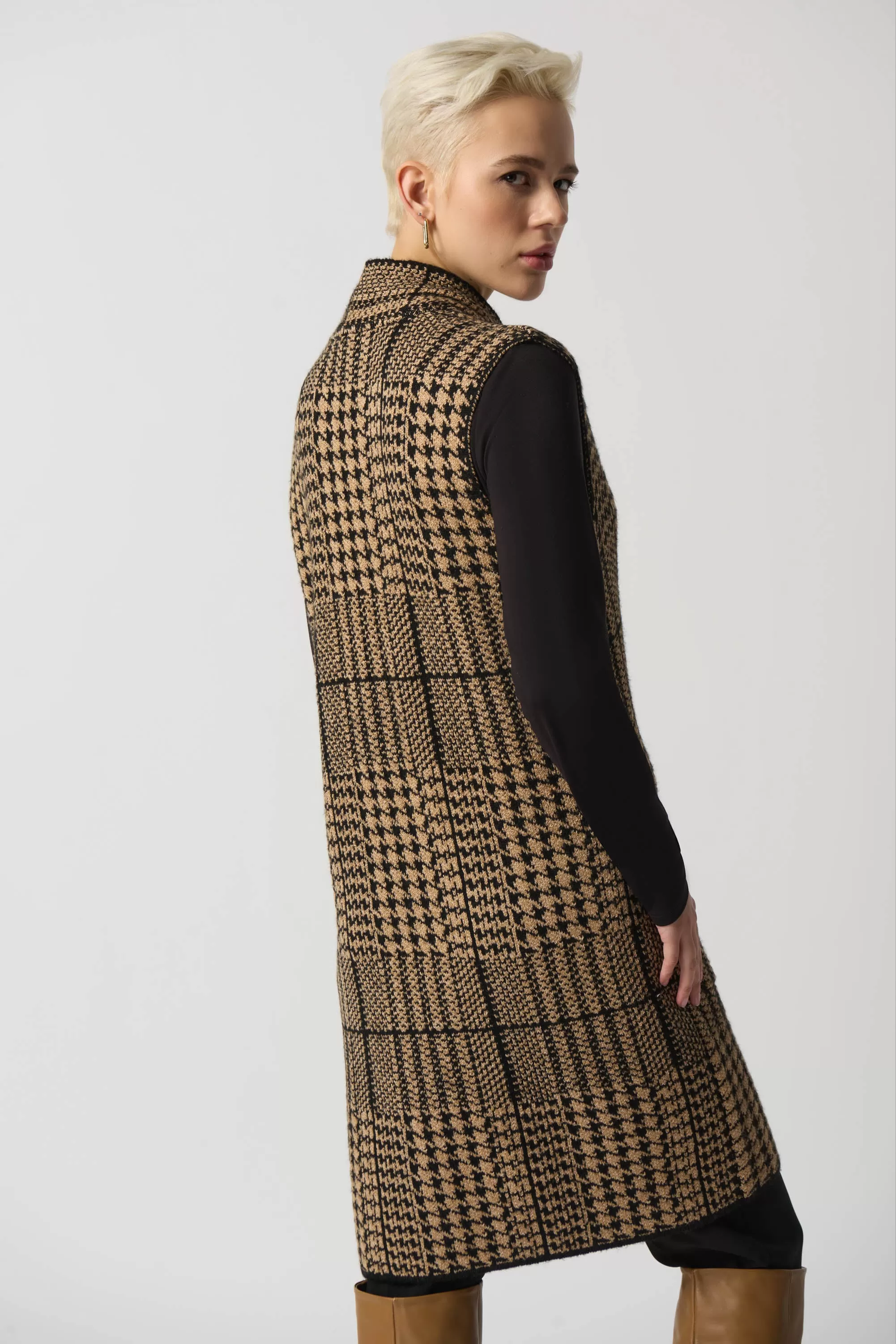 Joseph Ribkoff Houndstooth Vest 233957 - Camel/Black