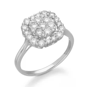 Kallati Eternal Cushion Halo Cluster Diamond Engagement Ring in 14K White Gold