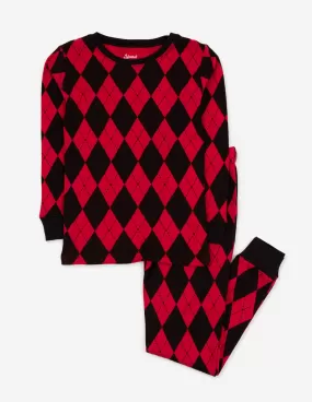 Kids Cotton Red & Black Argyle Pajamas