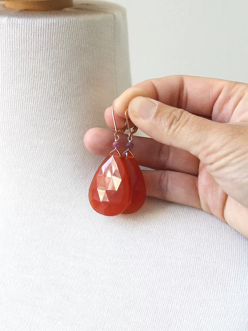 Large Carnelian Teardrop Earrings