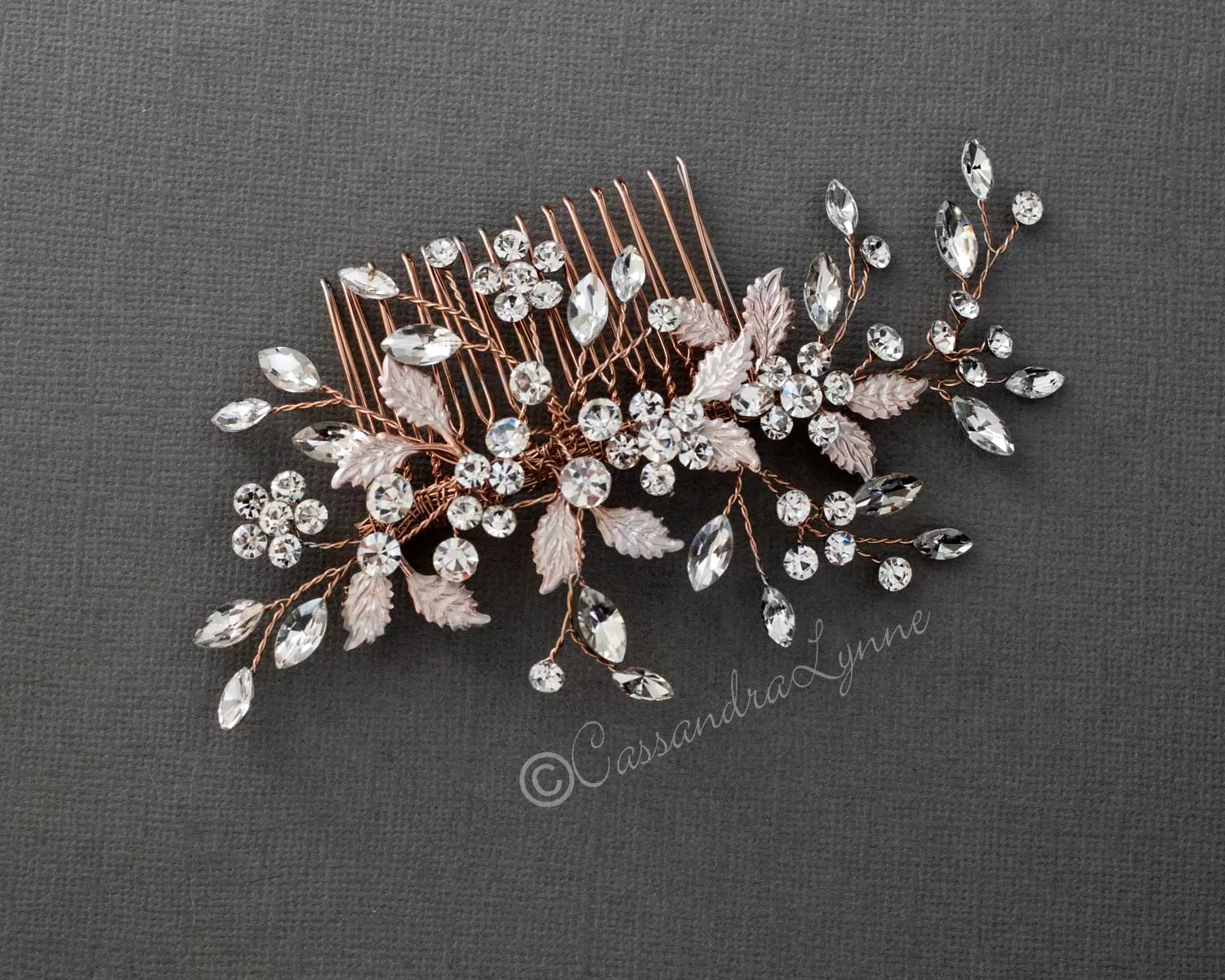 Leafy Bridal Hair Comb with Crystals