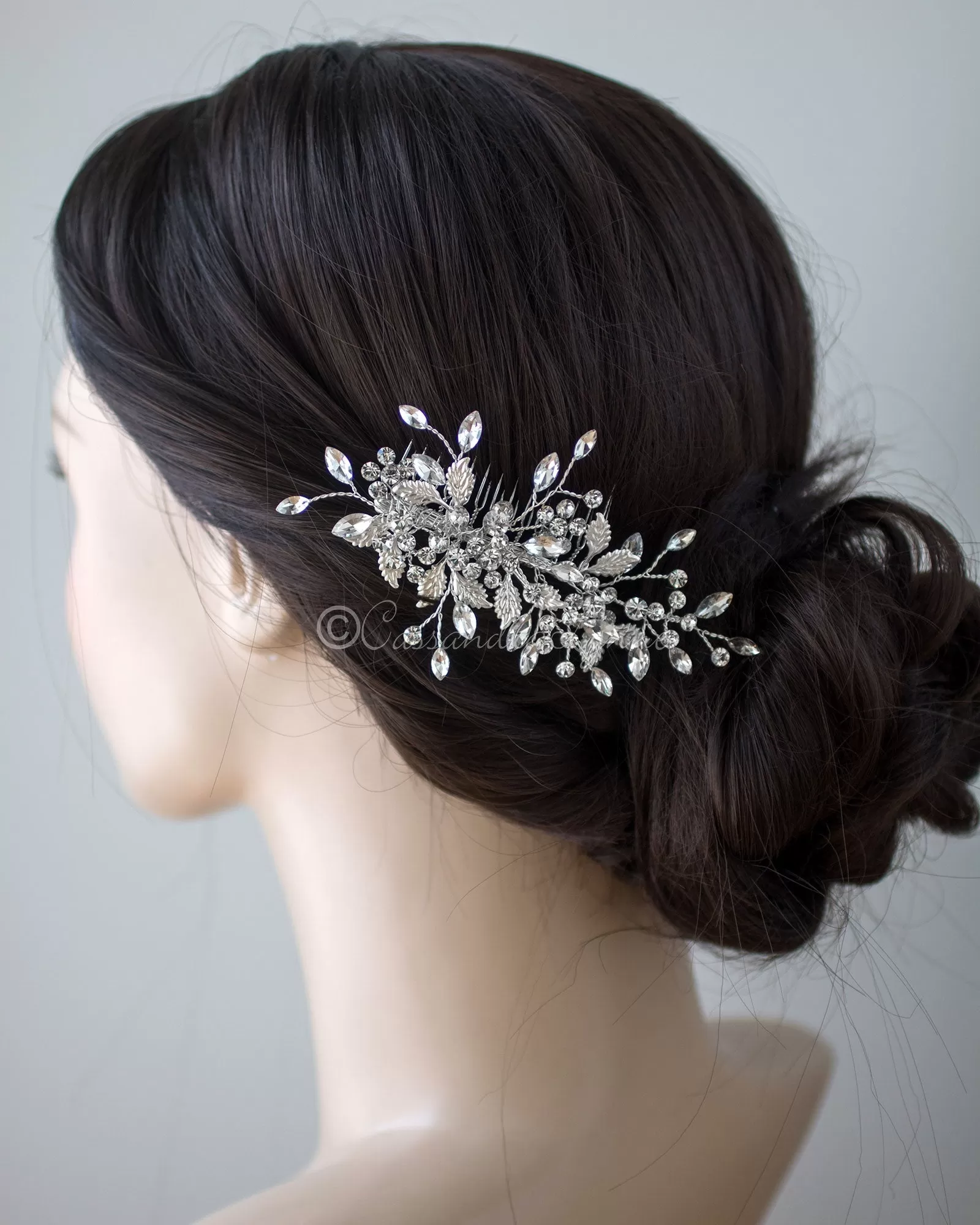 Leafy Bridal Hair Comb with Crystals