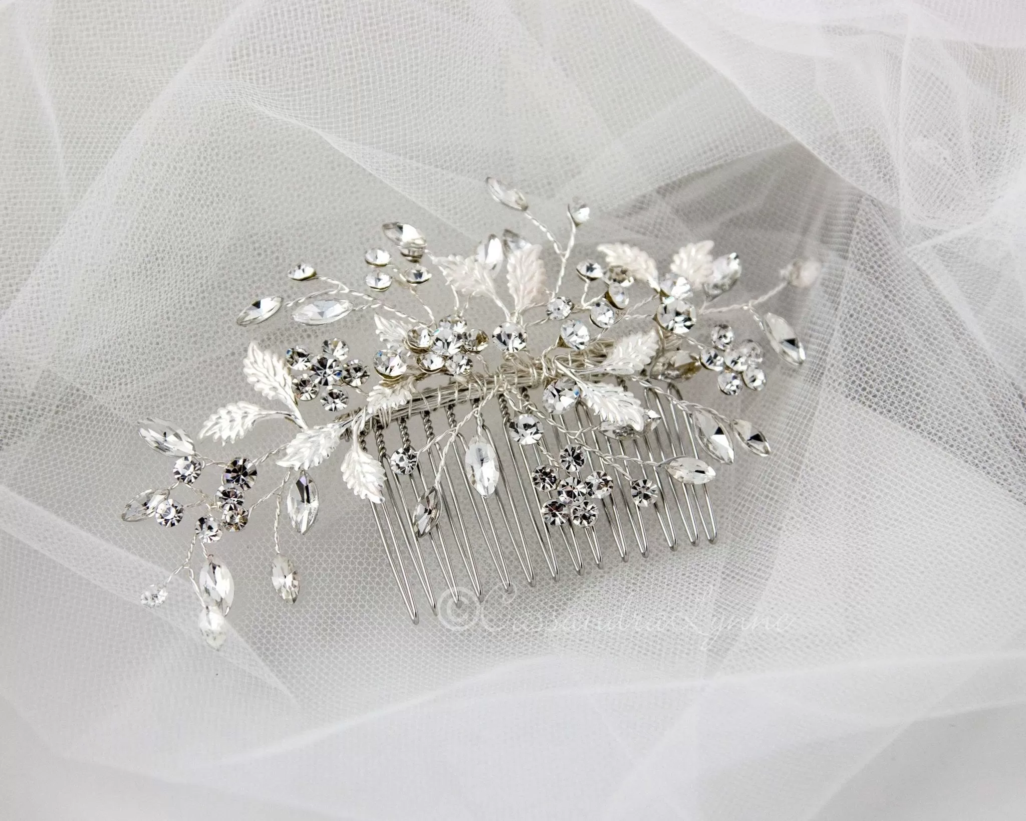 Leafy Bridal Hair Comb with Crystals