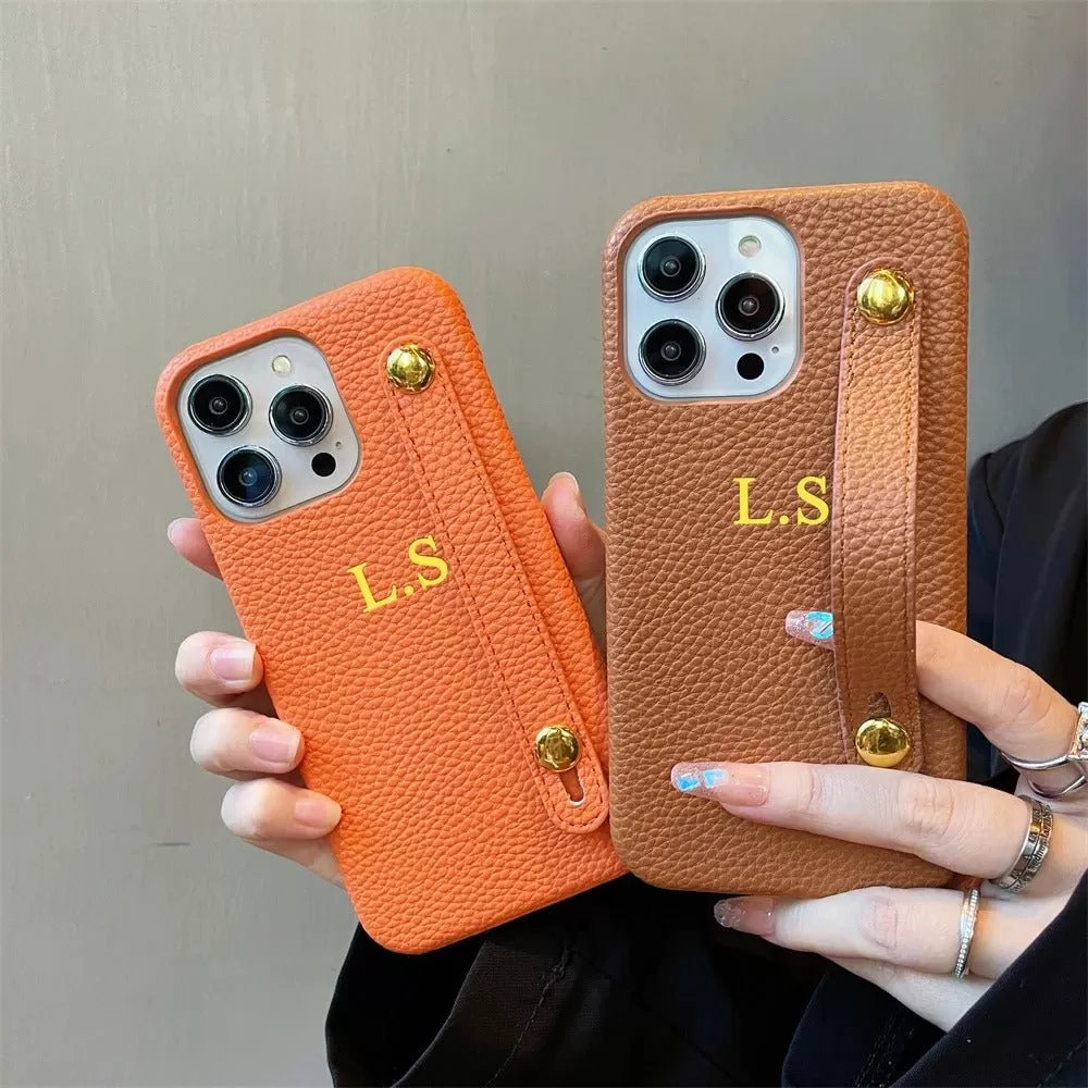 Leather Case with Handstrap Custom Initial Covers