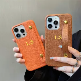 Leather Case with Handstrap Custom Initial Covers