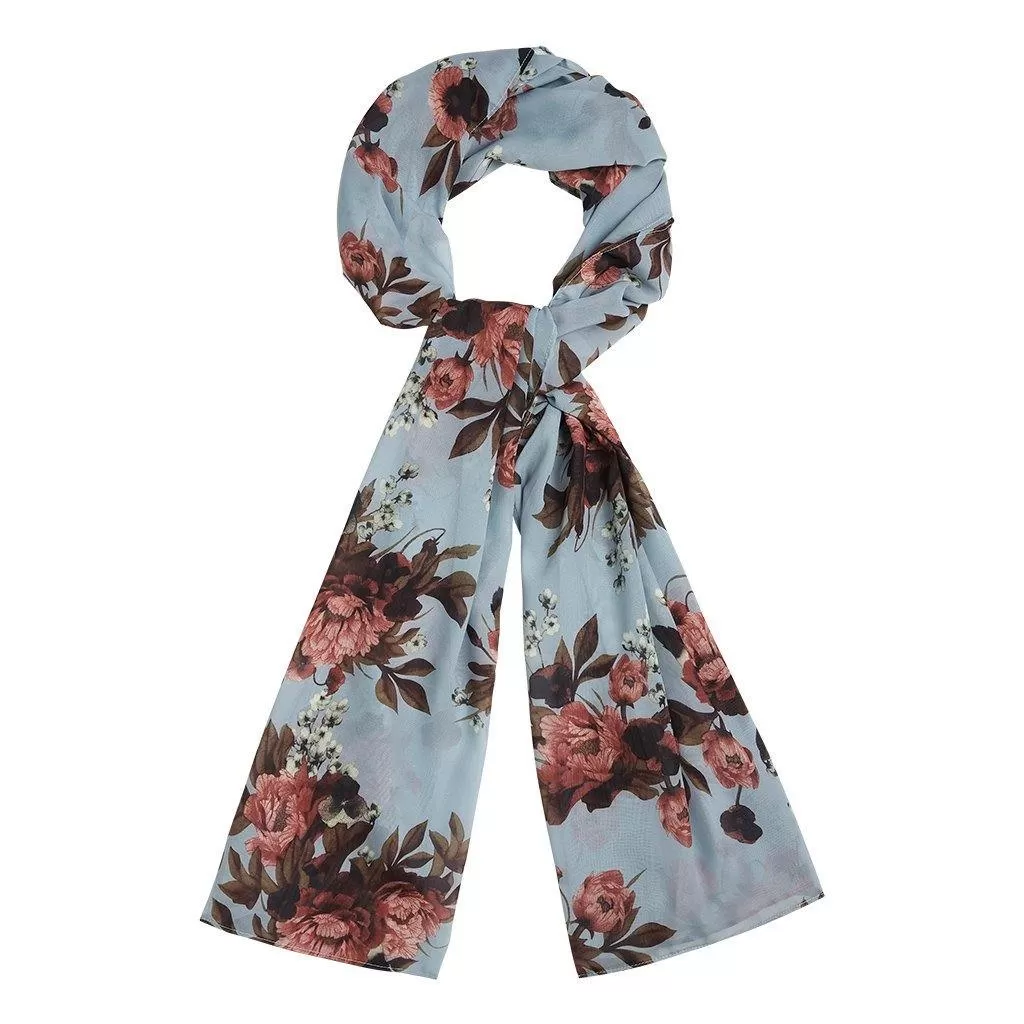 Light Blue and Brown Digital Floral Hijab