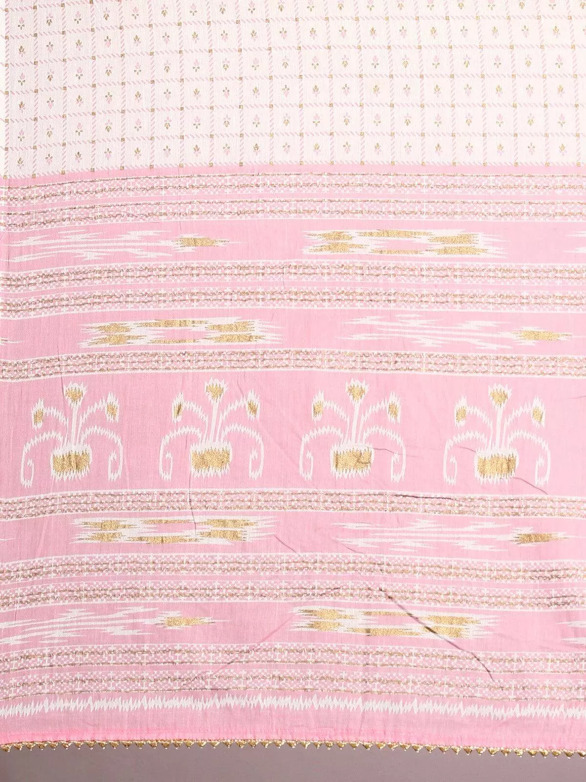 Light Pink Cotton Gold Print Kurta with Pant and Dupatta