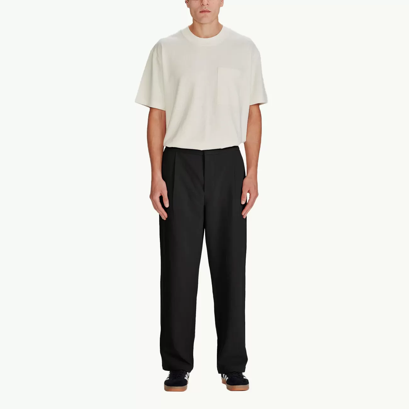 Linen Cotton Front Pleat Pant - Black