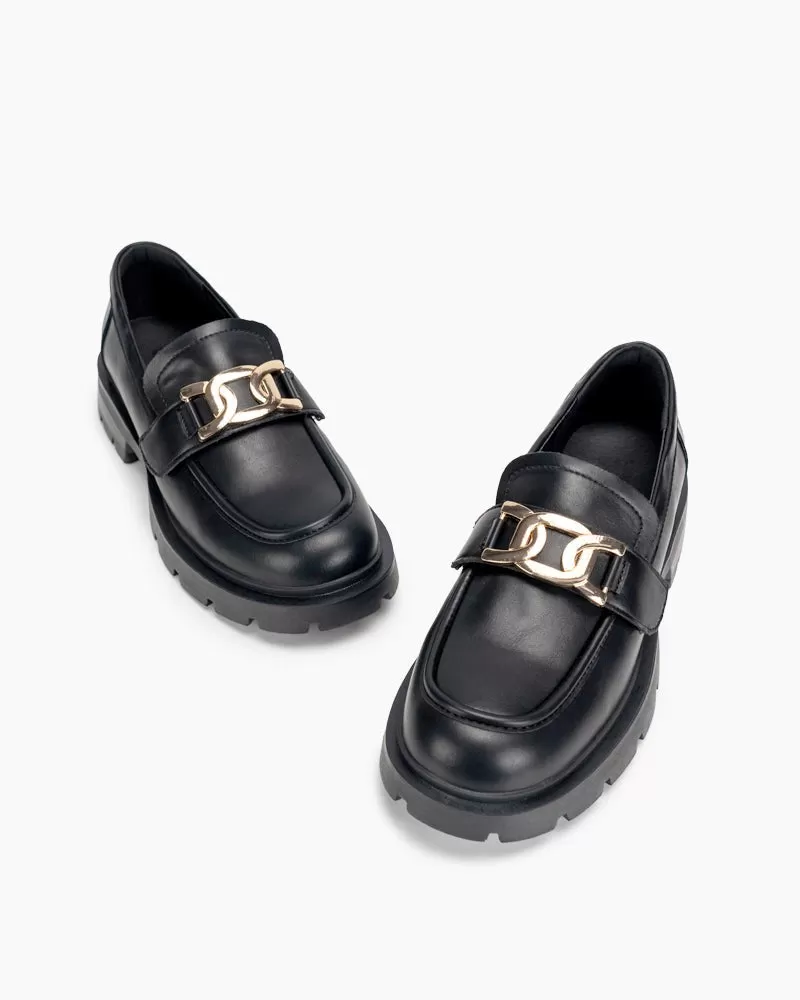 Matte Platform Chunky Loafers with 4 Detachable Velcro Decorations