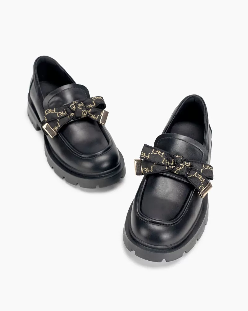 Matte Platform Chunky Loafers with 4 Detachable Velcro Decorations