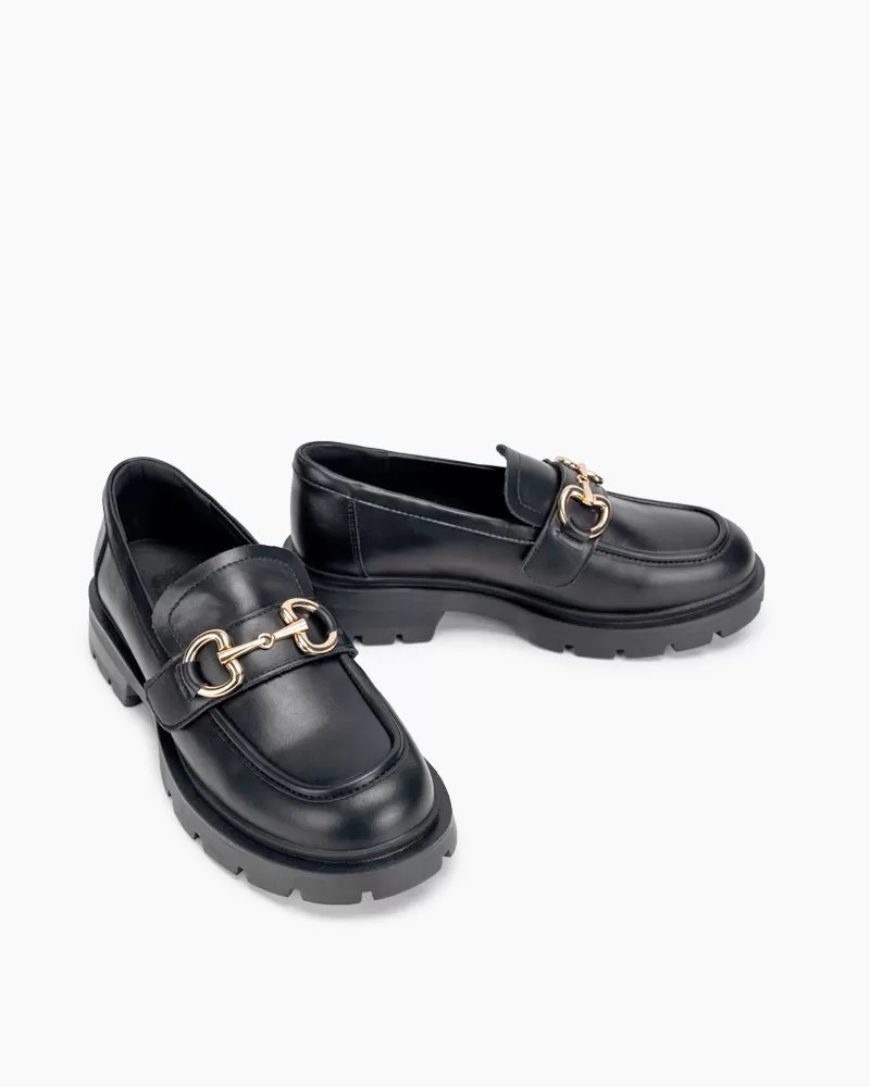 Matte Platform Chunky Loafers with 4 Detachable Velcro Decorations