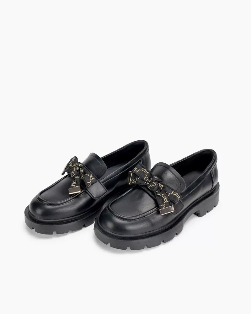 Matte Platform Chunky Loafers with 4 Detachable Velcro Decorations