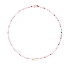 MELISSA KAYE 16-INCH 18K ROSE GOLD PINK ENAMEL LOLA NECKLACE WITH SINGLE DIAMOND LINK 0.45CTW