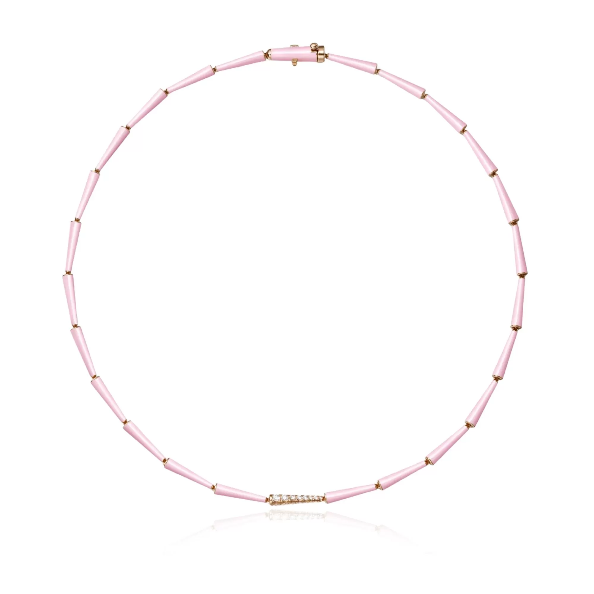 MELISSA KAYE 16-INCH 18K ROSE GOLD PINK ENAMEL LOLA NECKLACE WITH SINGLE DIAMOND LINK 0.45CTW