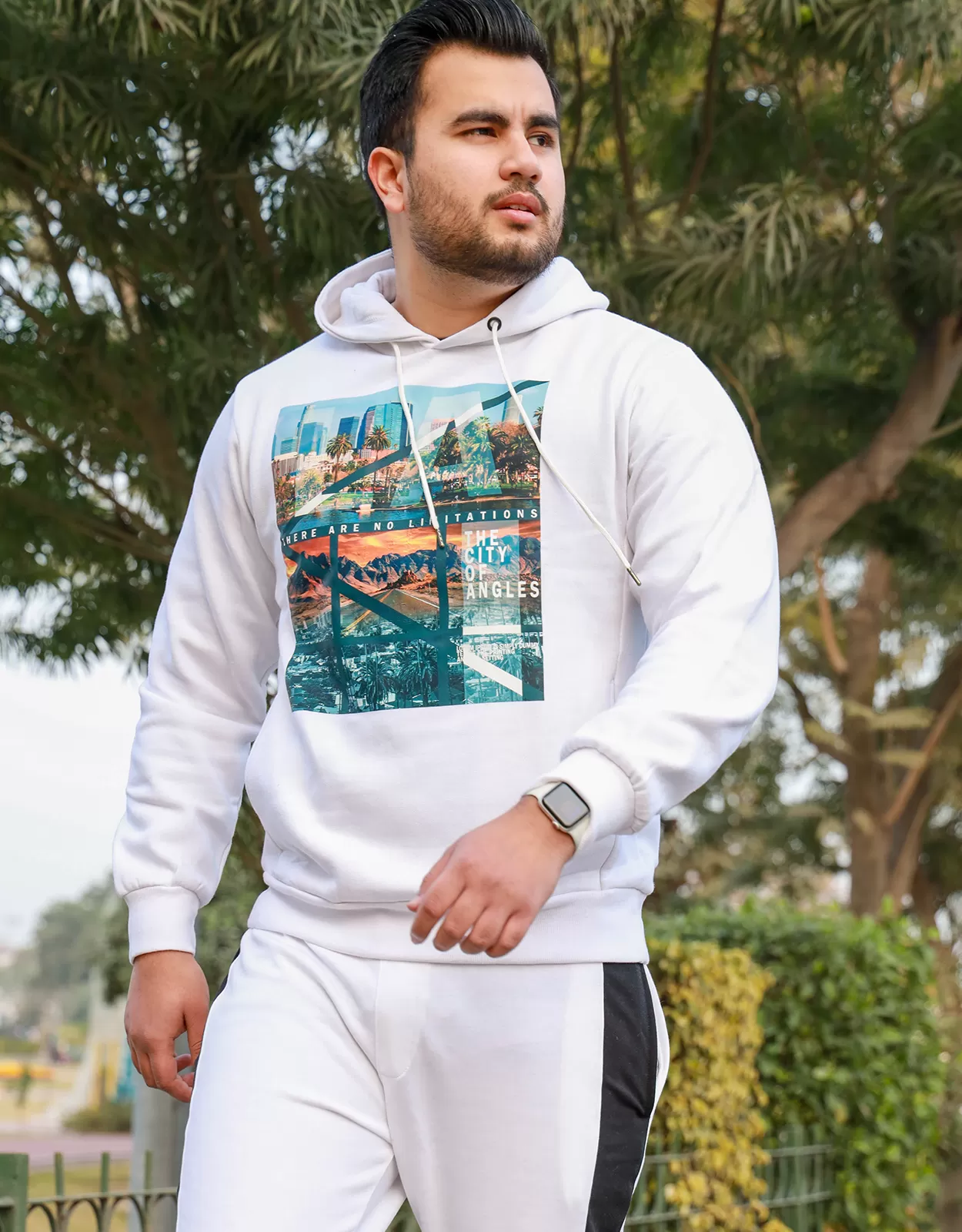 Men White Pullover Graphic Hoodie