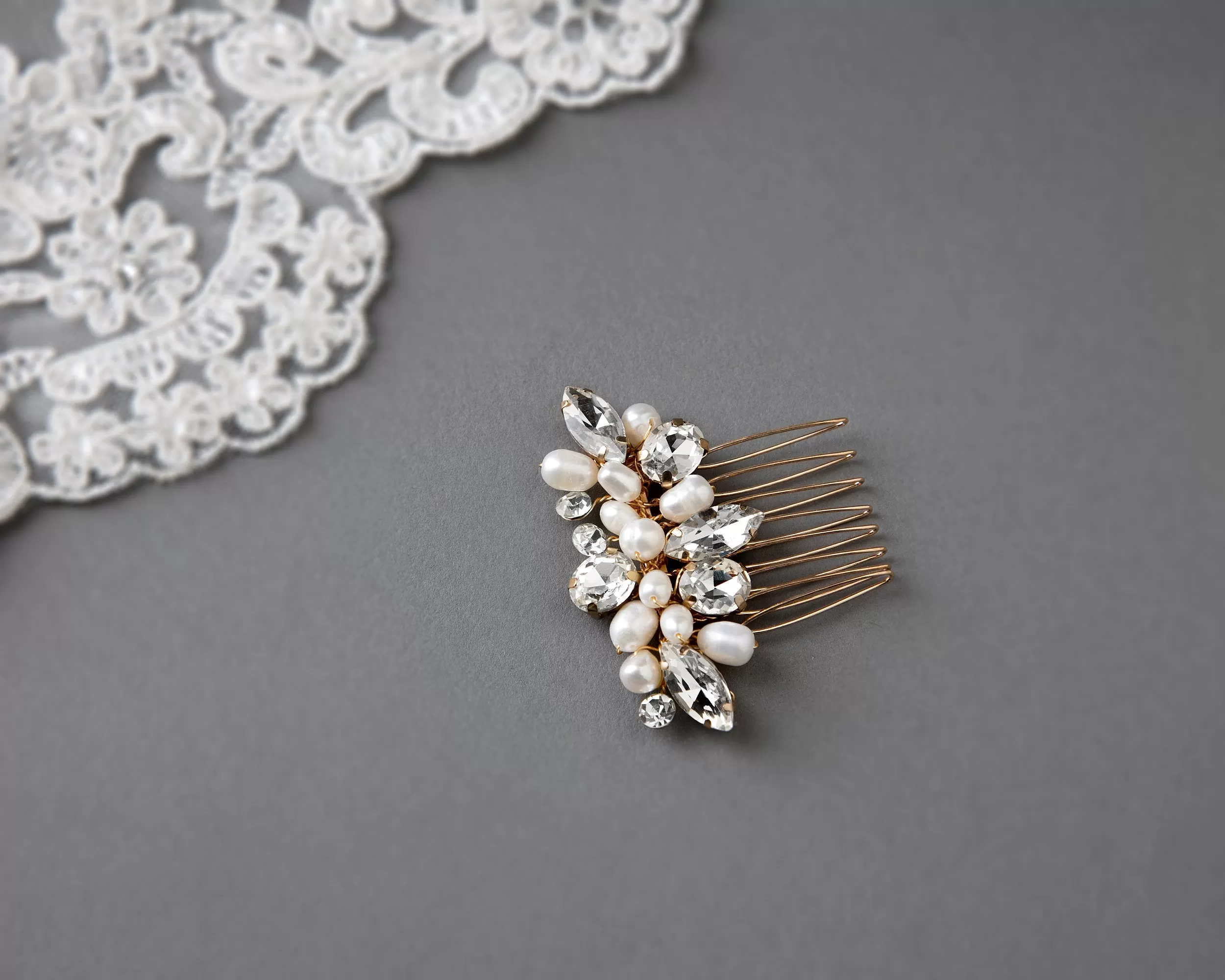 Mini Pearl and Rhinestone Crystal Hair Comb