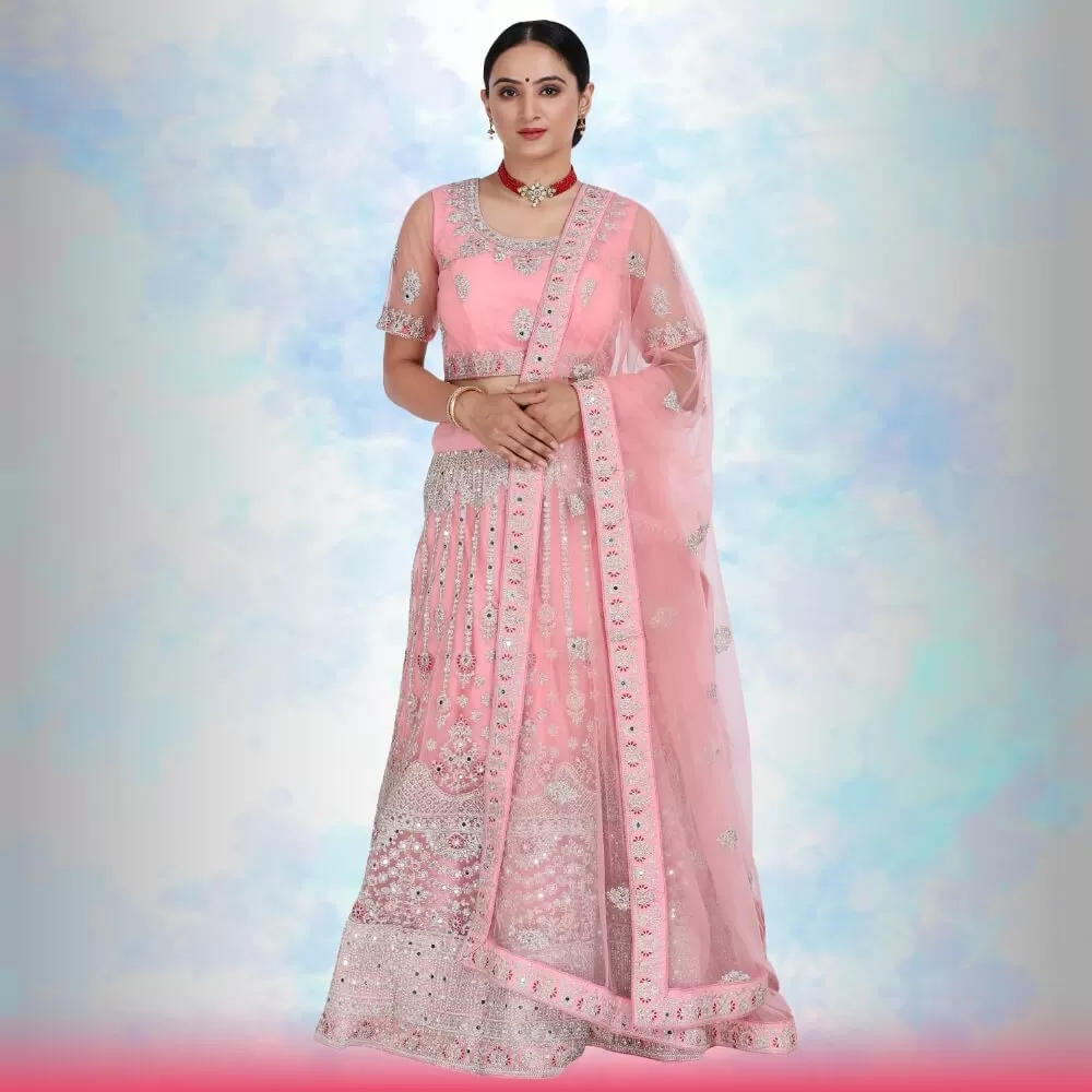 Mirror work lehenga Choli - Pink