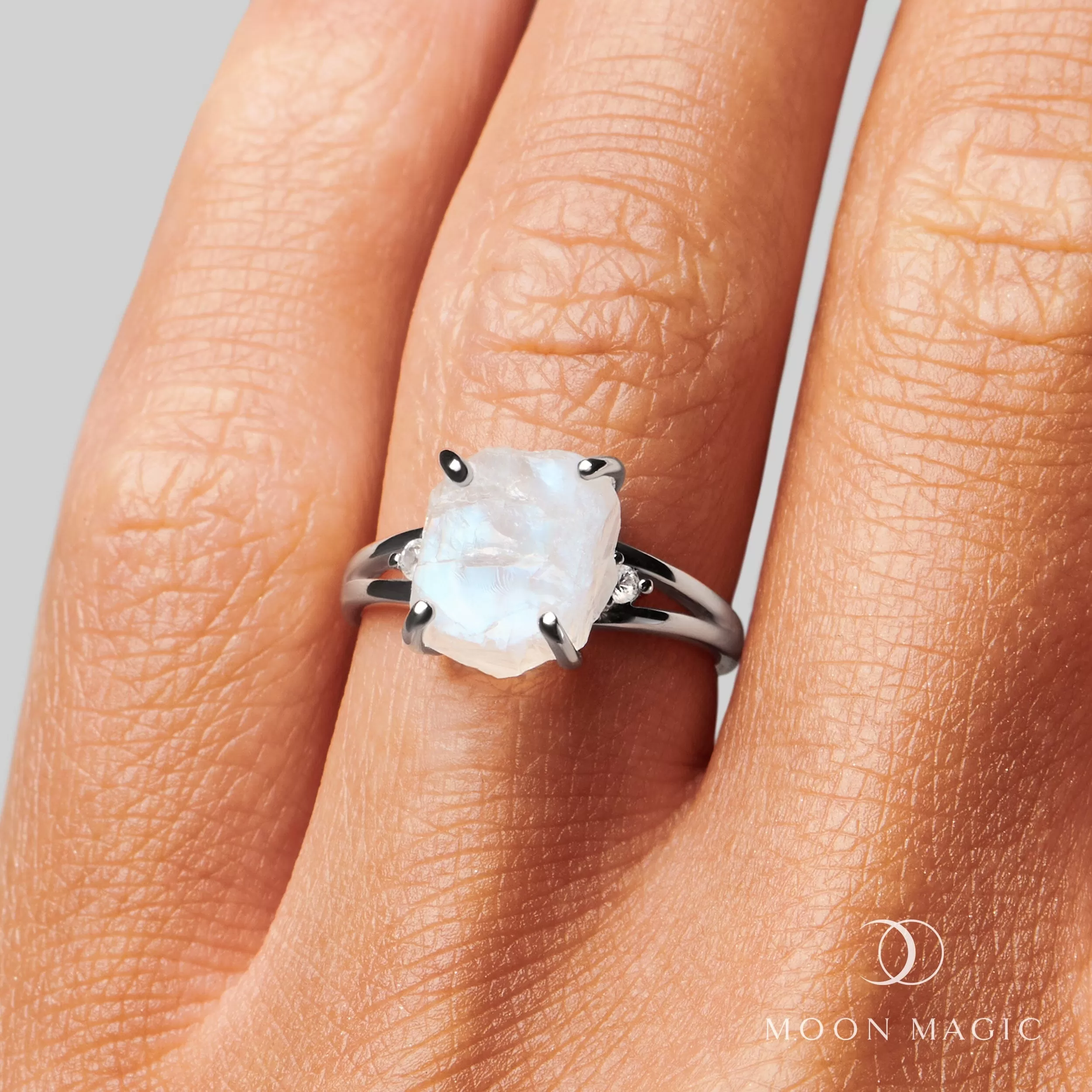 Moonstone Lab Diamond Ring - Raw Beauty