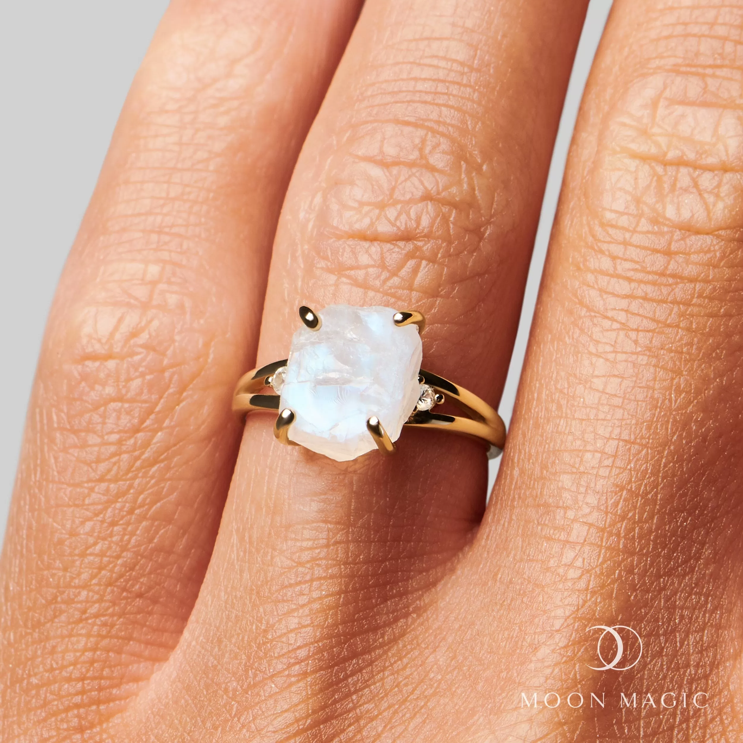 Moonstone Lab Diamond Ring - Raw Beauty