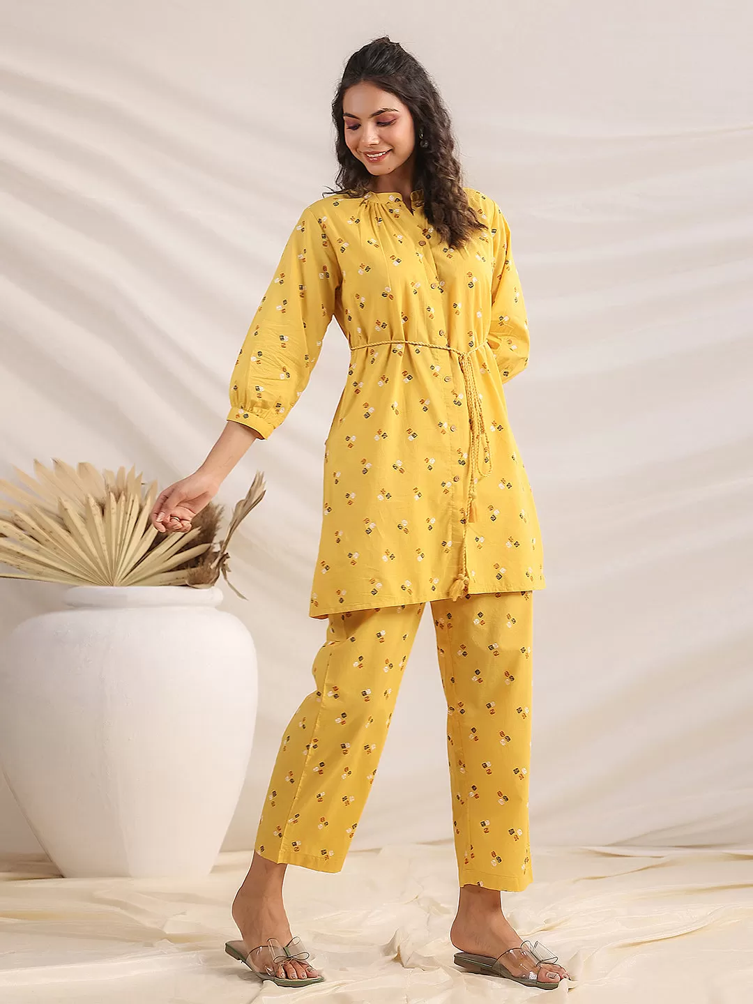 Mustard Cotton Bandhani A-Line Co-Ord Set