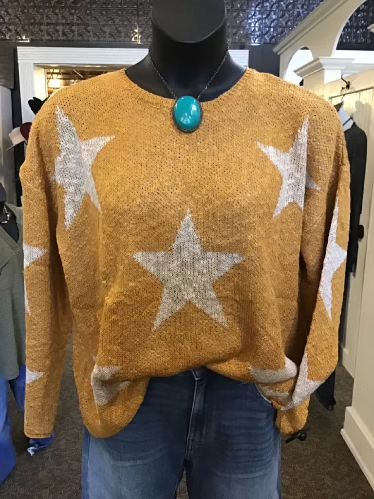 Mustard Star Print Crew Neck Sweater