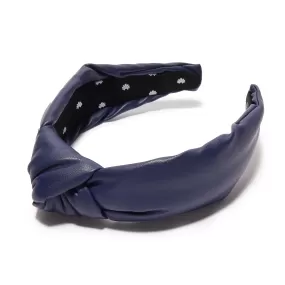 NAVY FAUX LEATHER KNOTTED HEADBAND