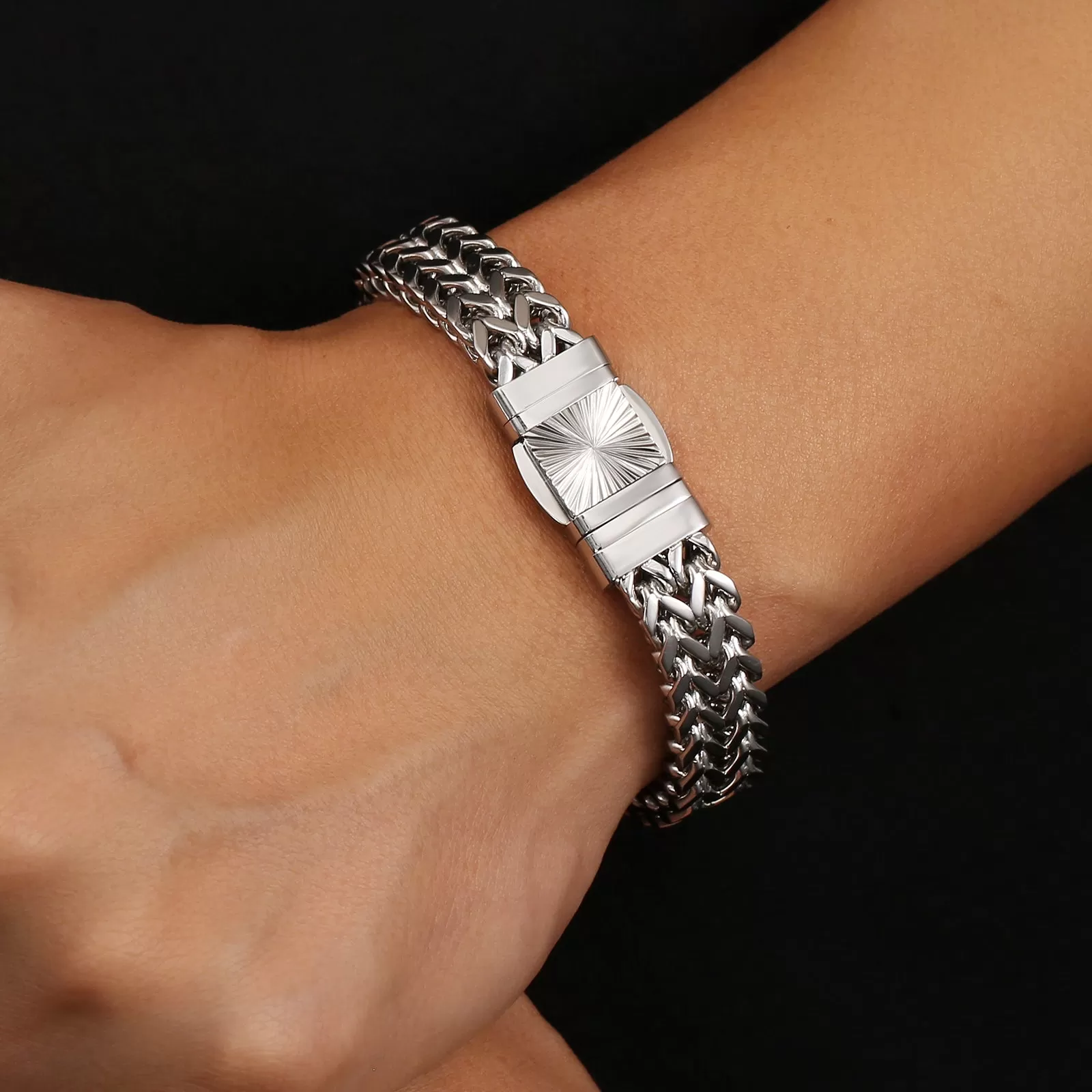 New 12mm 4-Sided Franco Bracelet with Embossed Clasp