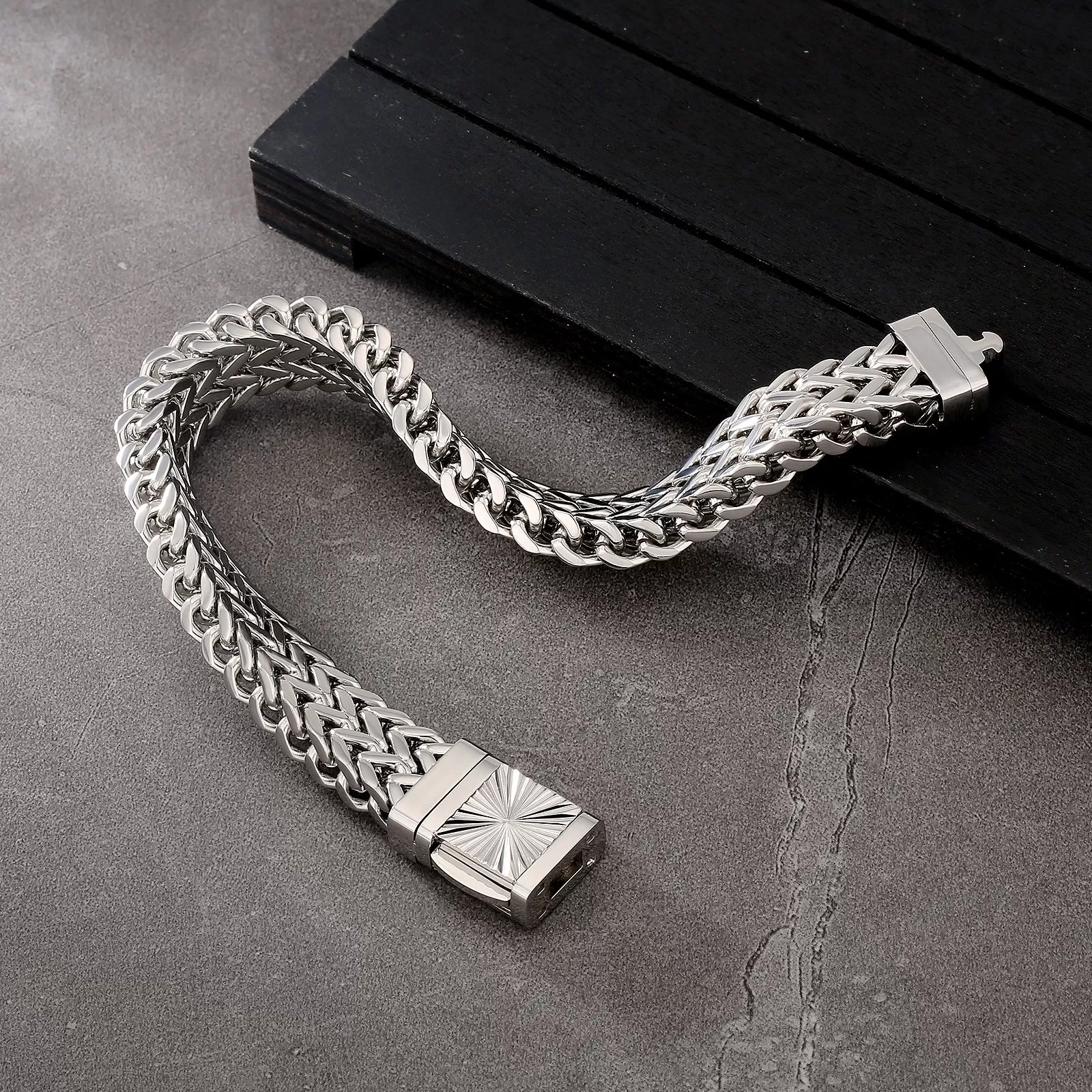 New 12mm 4-Sided Franco Bracelet with Embossed Clasp