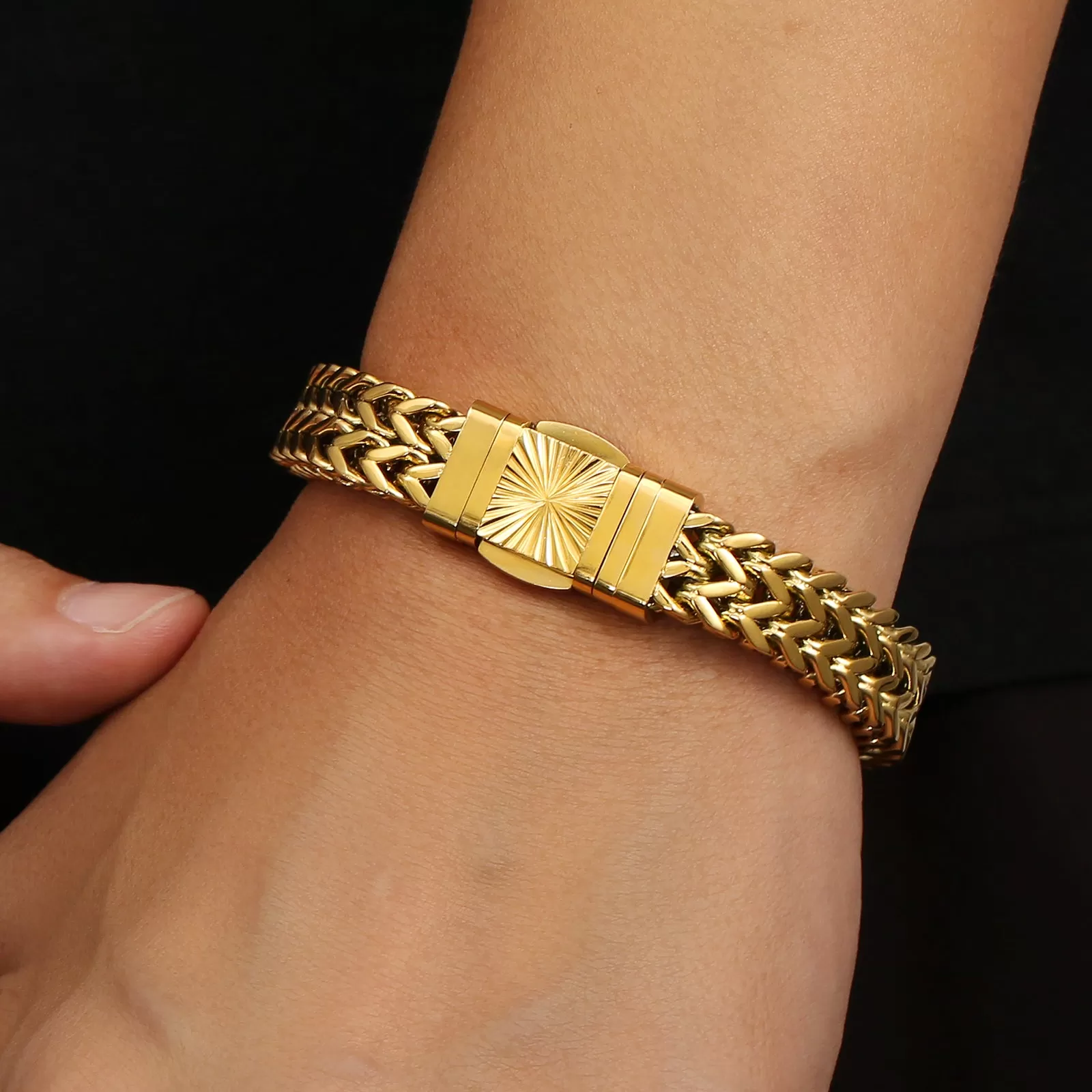 New 12mm 4-Sided Franco Bracelet with Embossed Clasp