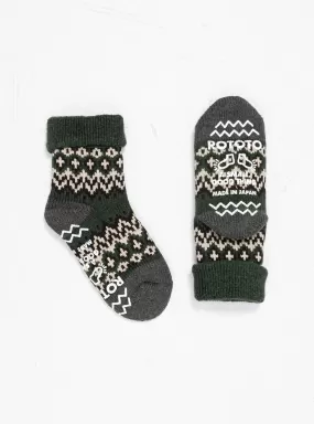 Nordic Comfy Room Socks Dark Green & Grey