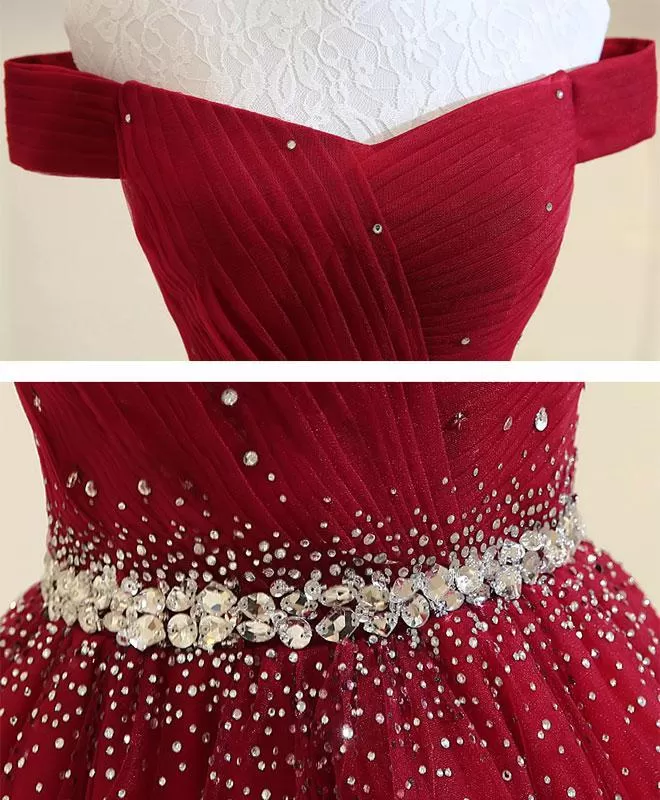 Off The Shoulder Red Prom Dress Cheap A Line Tulle Prom Dress #ER400