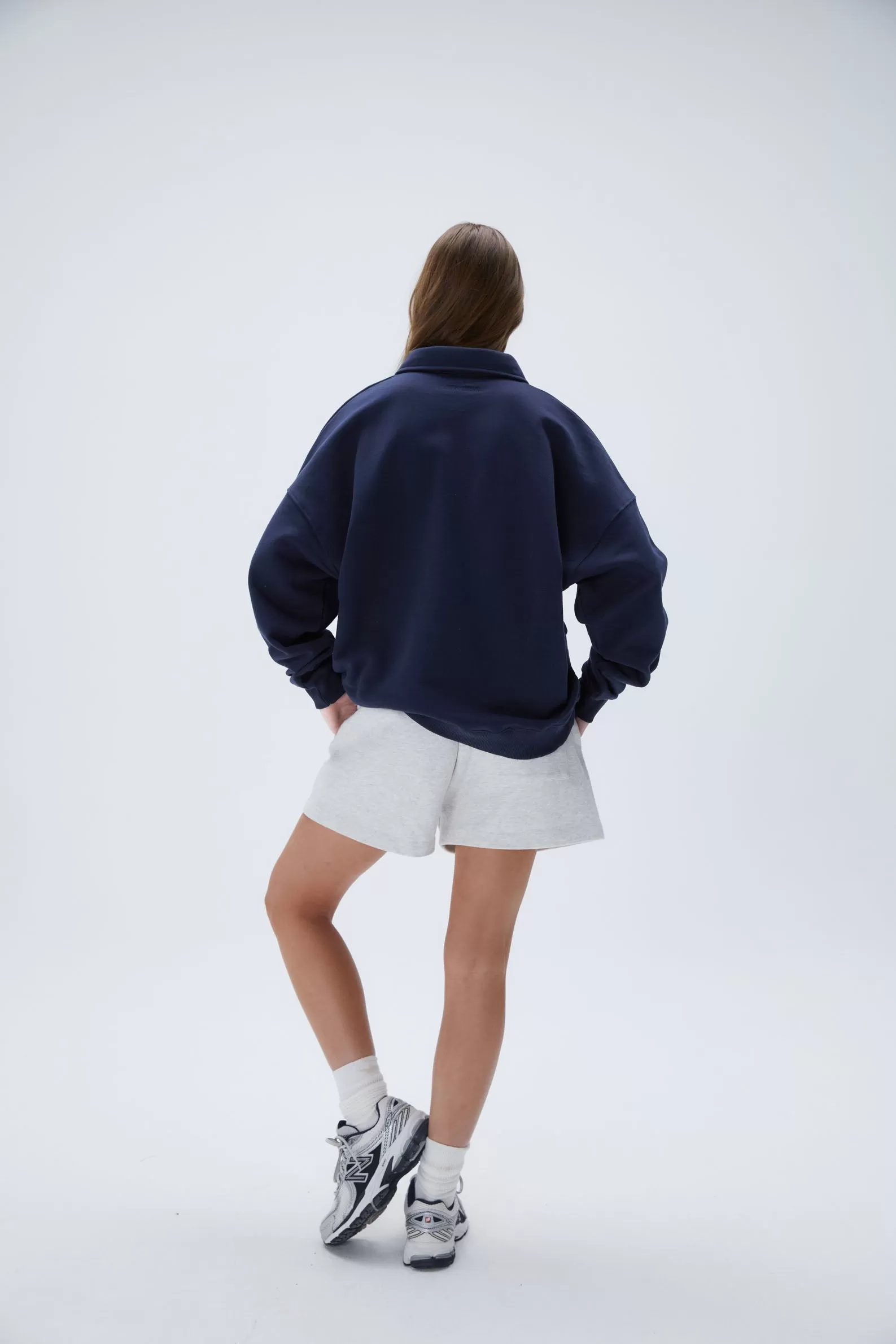 Oversized Button Up Sweatshirt - Navy Blue