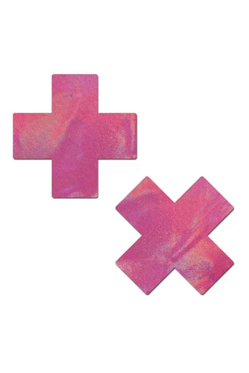 Pastease Cross Nipple Pasties - Holographic Bubblegum Pink