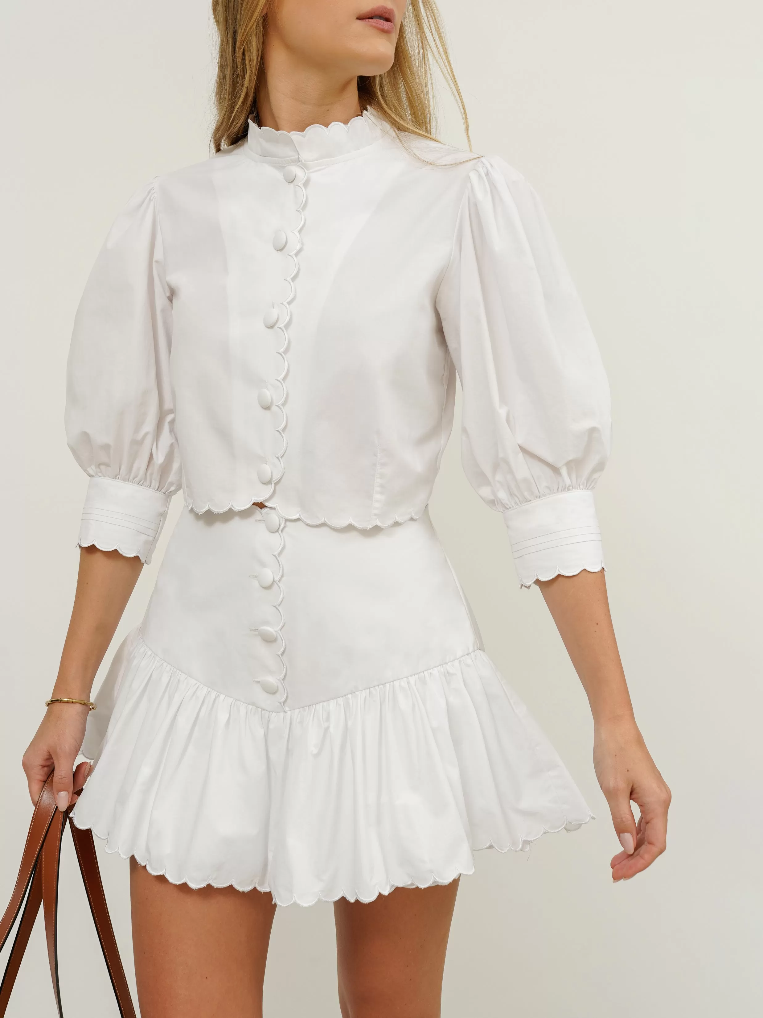 Paulette Scalloped Cotton Shirt | White