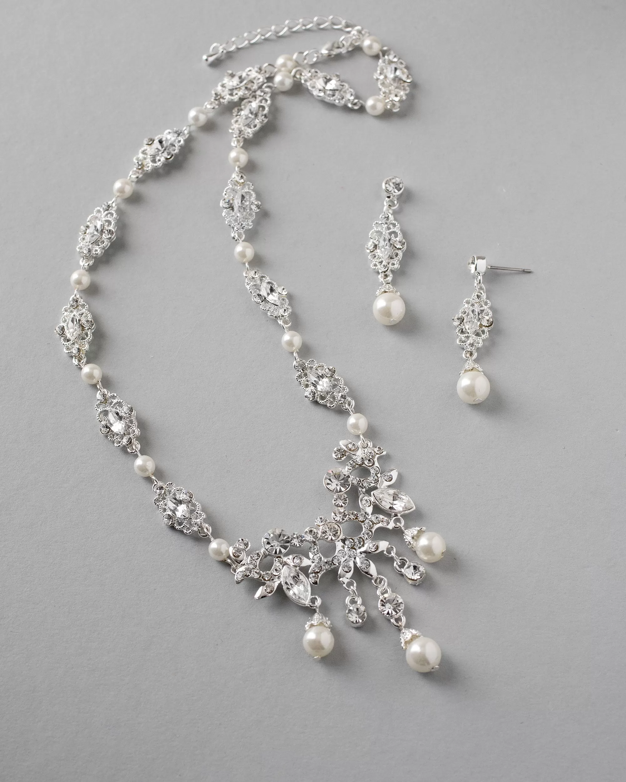 Pearl Wedding Chandelier Necklace Set