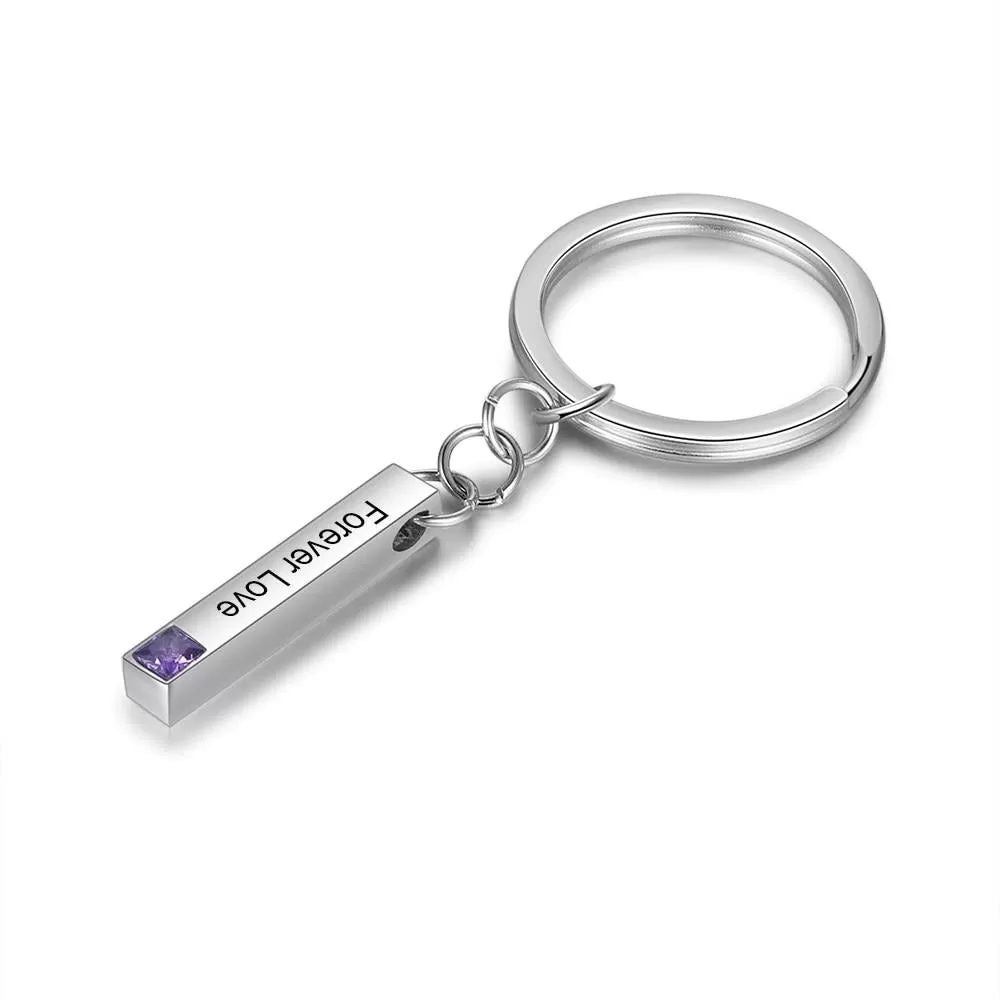 Personalized 1 Birthstones And Name Engraved Bar Keychain