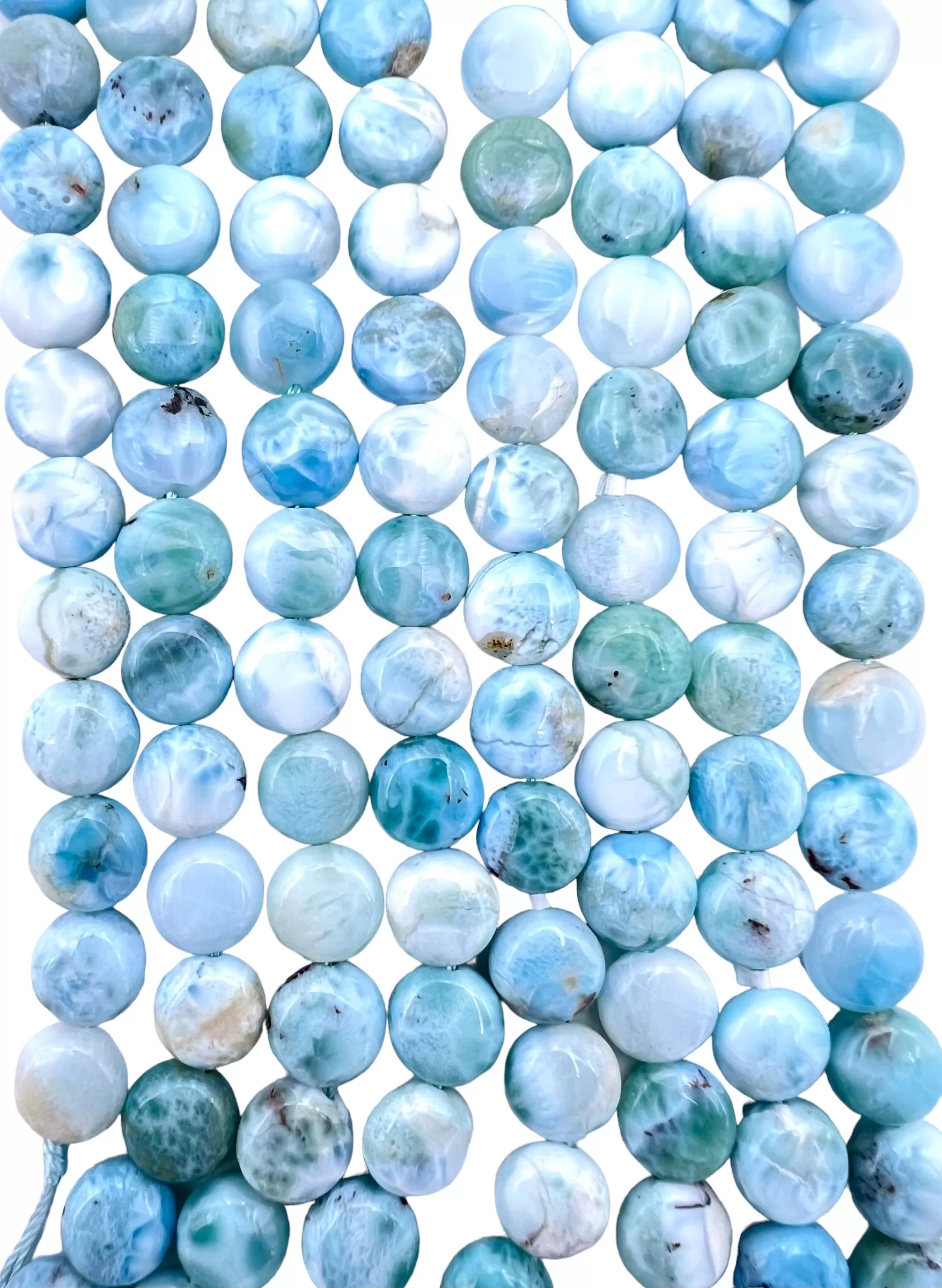 RARE Larimar 10mm Coin Beads , 8 inch strand