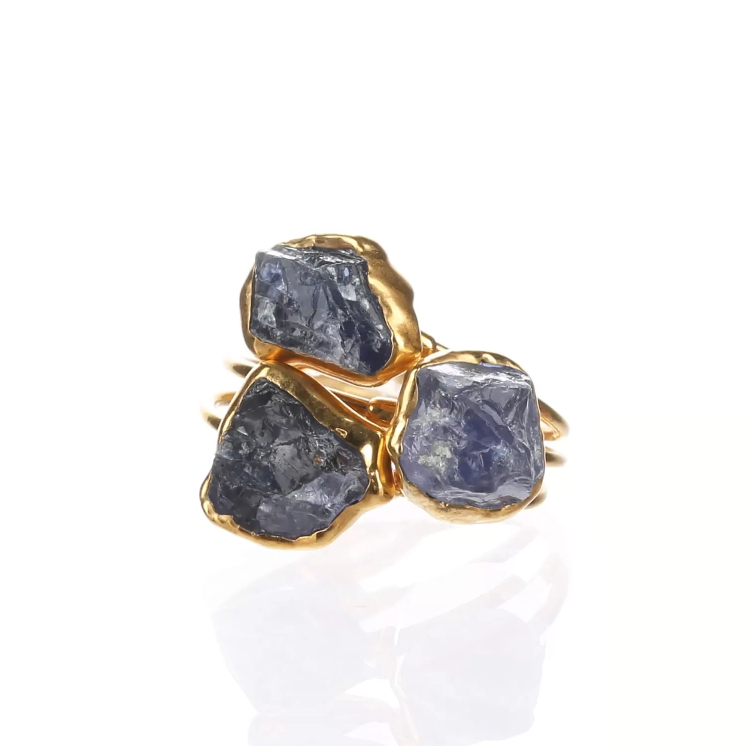 Raw Iolite Ring, Yellow Gold Indigo Iolite Wedding Gift, Iolite Jewelry, Violet Raw Gemstone Ring, LAST CALL!  • 24k Dip