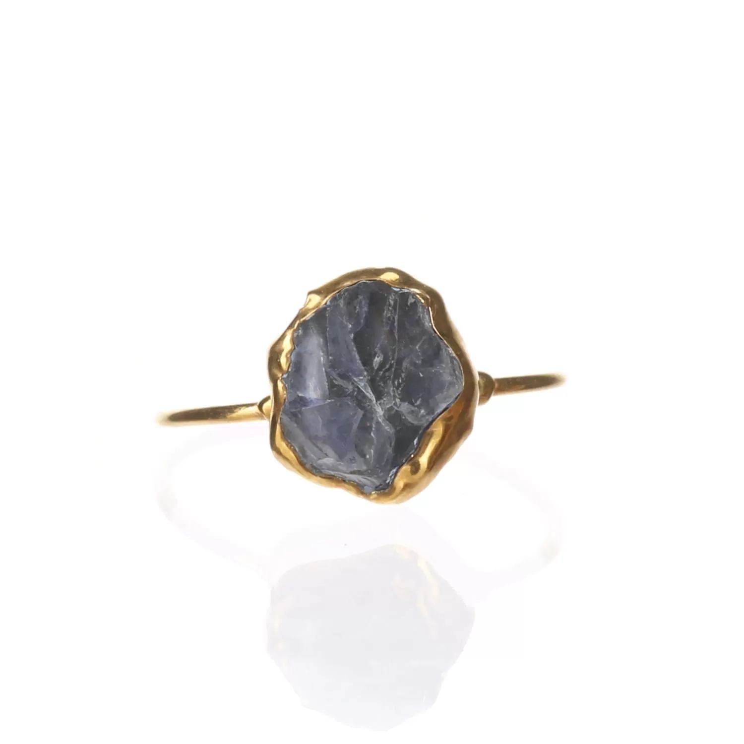 Raw Iolite Ring, Yellow Gold Indigo Iolite Wedding Gift, Iolite Jewelry, Violet Raw Gemstone Ring, LAST CALL!  • 24k Dip