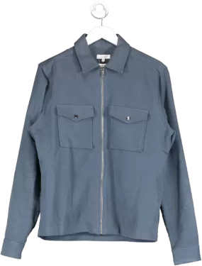 REISS Blue Heavy Cotton Full Zip Shirt UK M