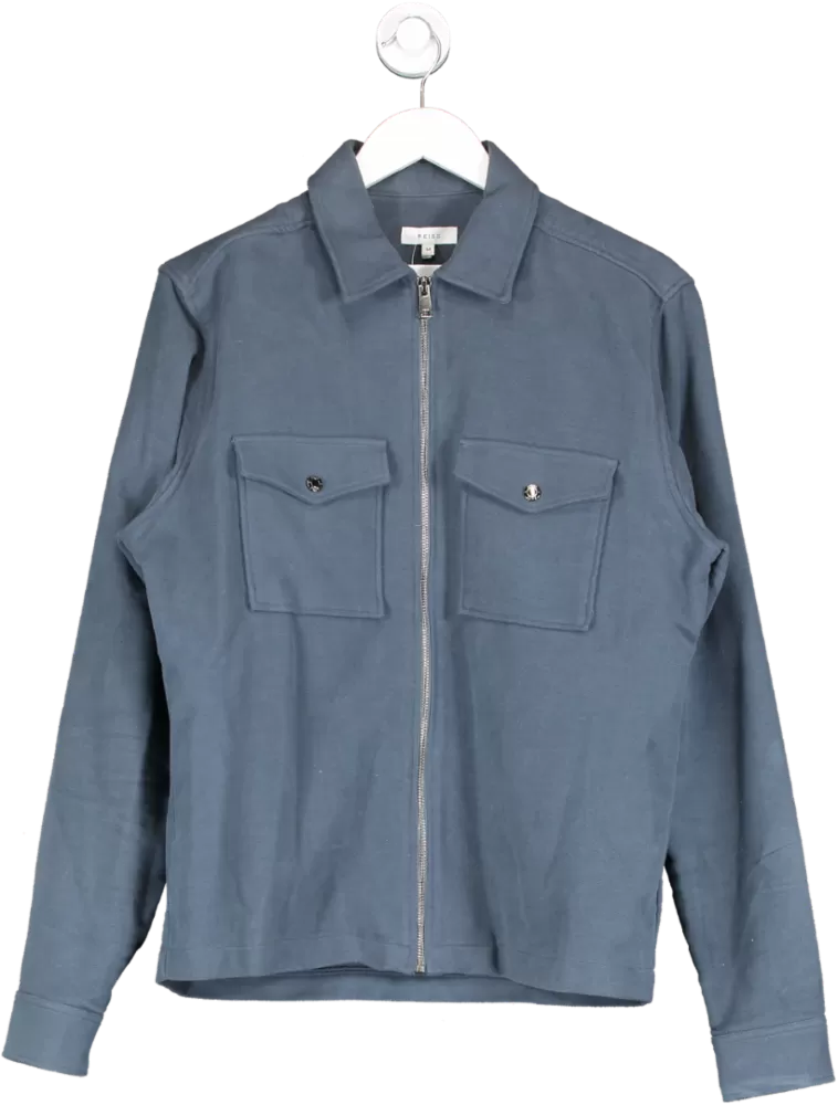 REISS Blue Heavy Cotton Full Zip Shirt UK M