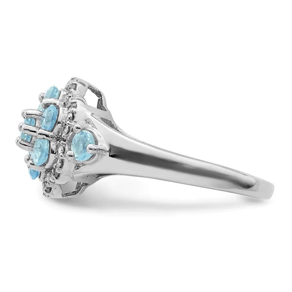 Rhodium Diamond & Light Swiss Blue Topaz Ring in Sterling Silver