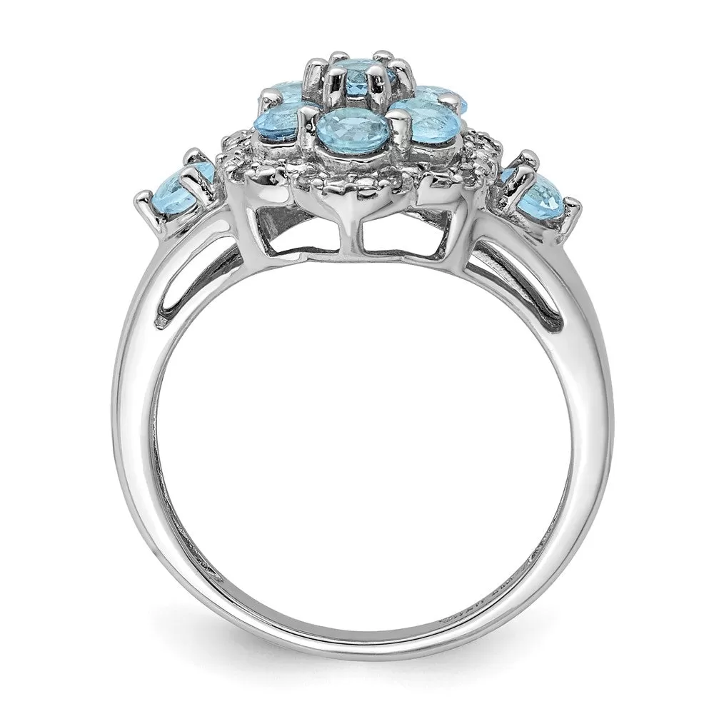 Rhodium Diamond & Light Swiss Blue Topaz Ring in Sterling Silver