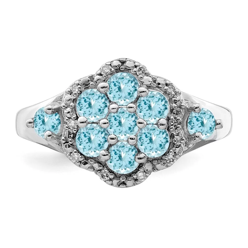 Rhodium Diamond & Light Swiss Blue Topaz Ring in Sterling Silver