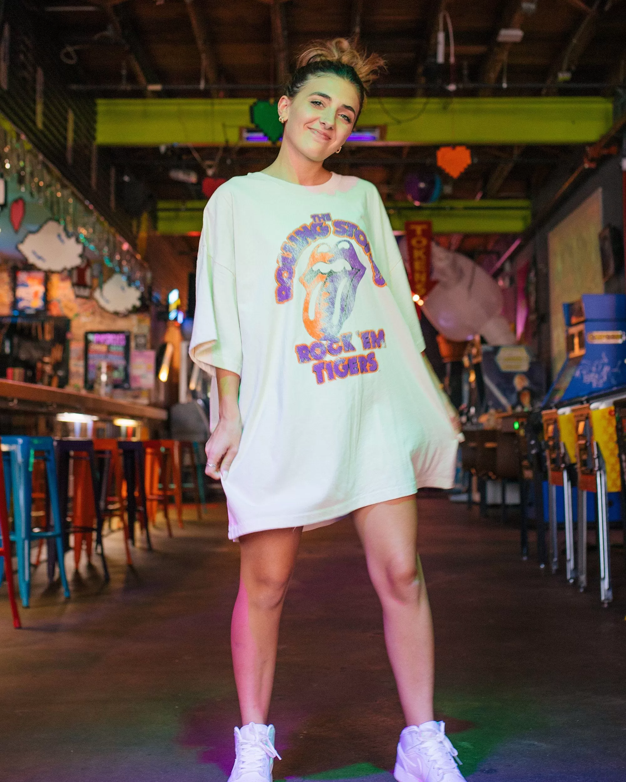 Rolling Stones Rock 'Em Clemson Tigers Off White Oversized Tee