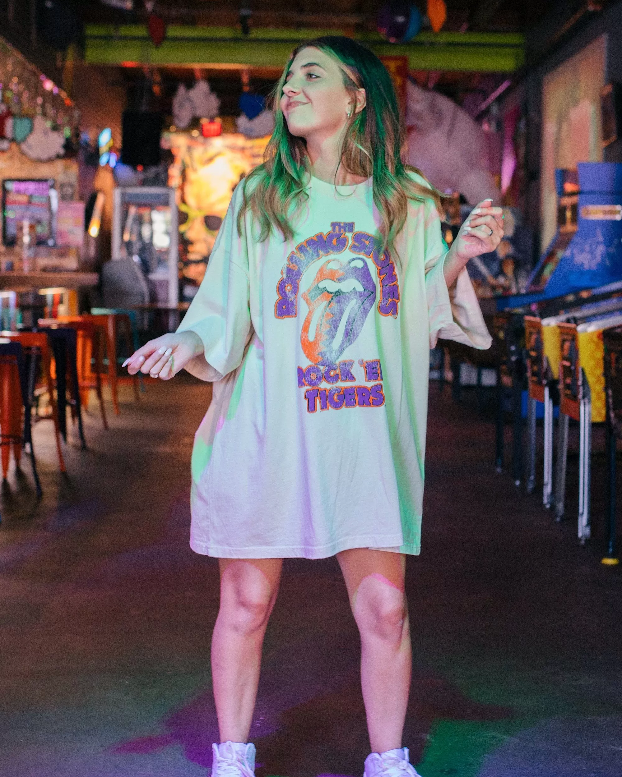 Rolling Stones Rock 'Em Clemson Tigers Off White Oversized Tee